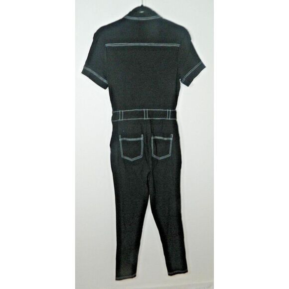 Unique Vintage Jumpsuit Medium Black White Button Front Short Sleeve Stretchy - Picture 6 of 9